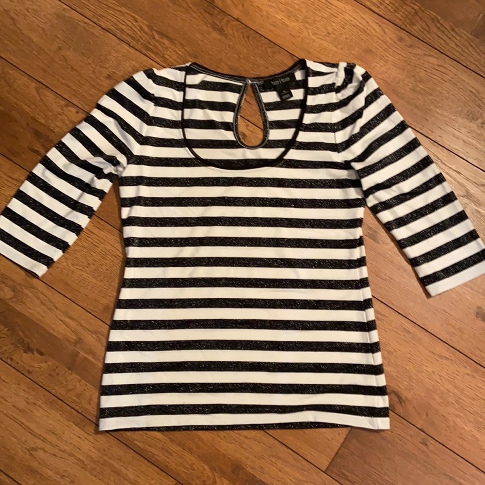 WHBM Black & Cream Striped Shirt Top